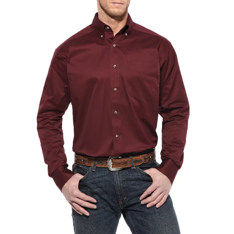 African Blouses with Culture -Ariat Solid Twill Shirt (Burgundy)