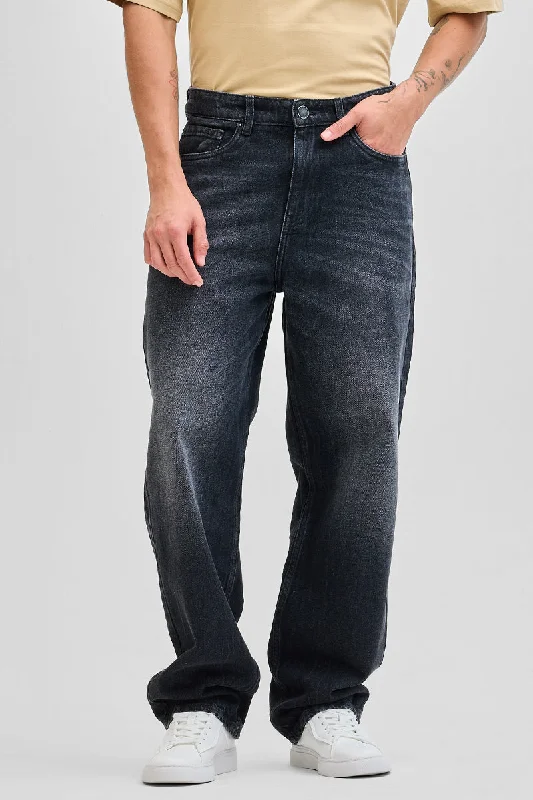 Zipper Fly Jeans for Convenience -Grey Loose Fit Jeans