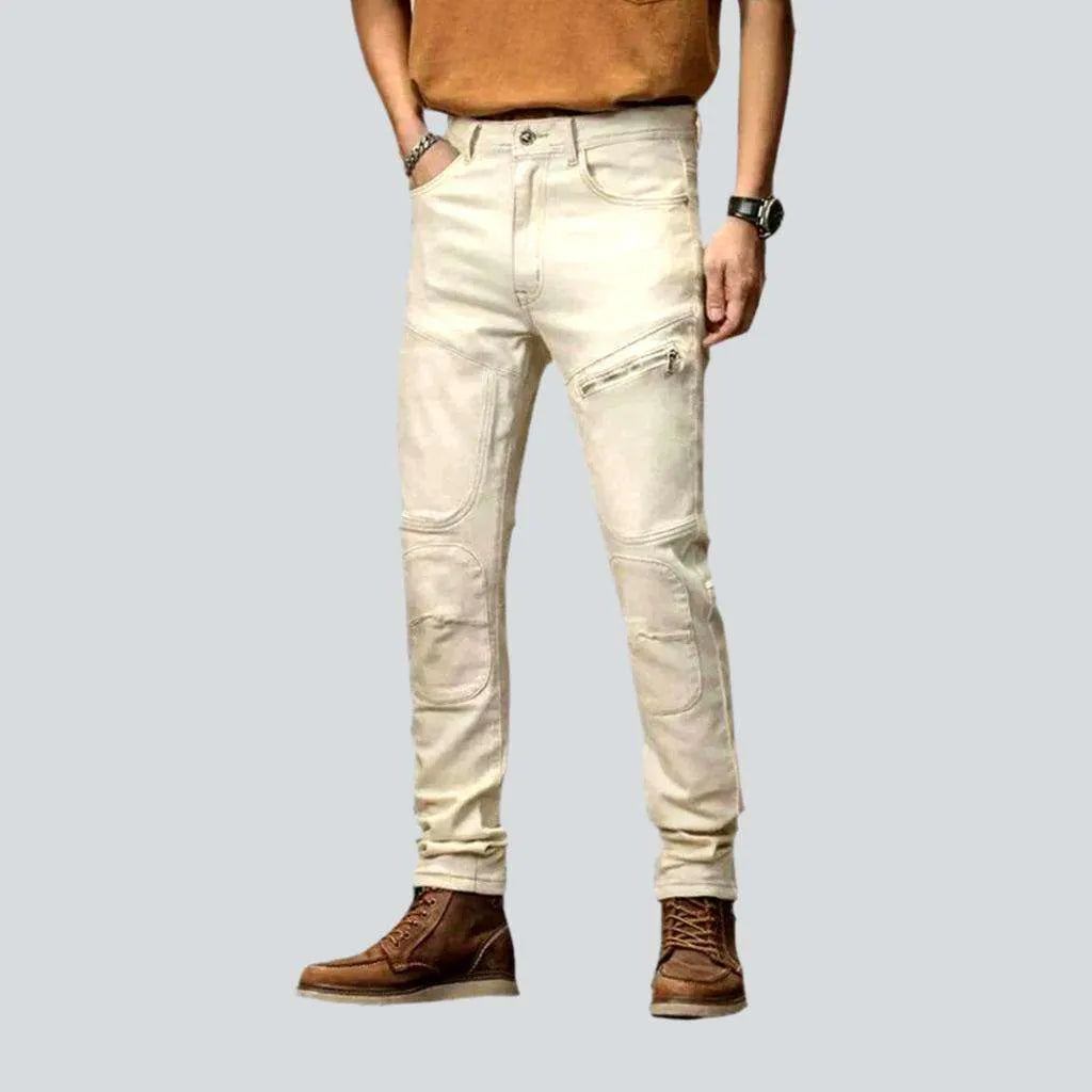 Ripped Jeans for Trendy Look -Mid-waist men's biker jeans