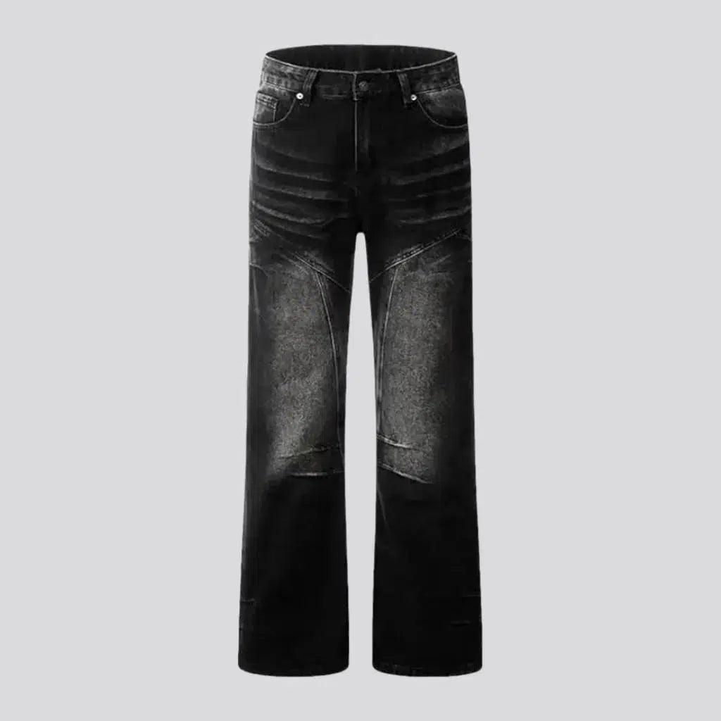 Cropped Jeans for Summer Look -Dark men's sanded jeans