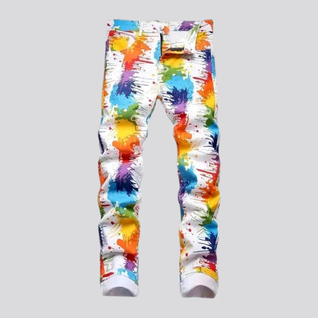 Work Jeans for Tough Jobs -Painted multi-color-print jeans