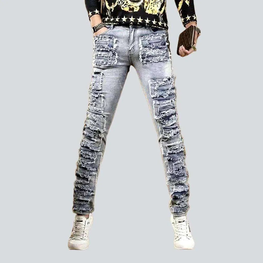 Dance Jeans for Movement -Ripped patch skinny men's jeans