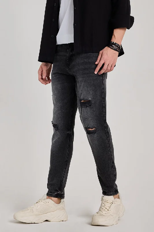 Fishing Jeans for Water -Charcoal Grey Distressed Tapered Fit Jeans