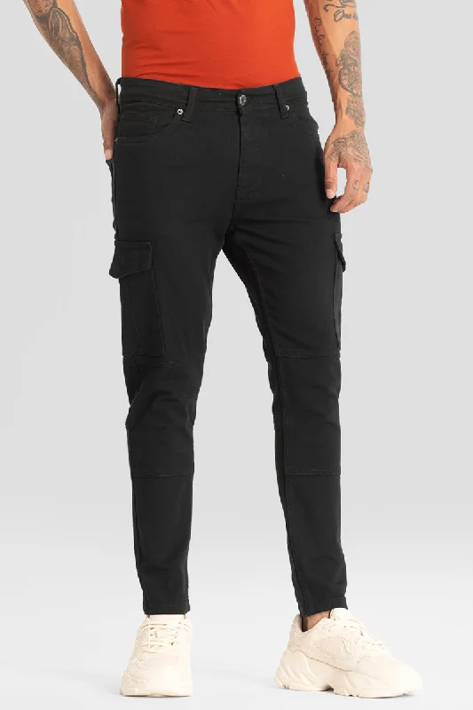 Flare Jeans for Retro Vibe -Black Cargo Style Skinny Fit Jeans