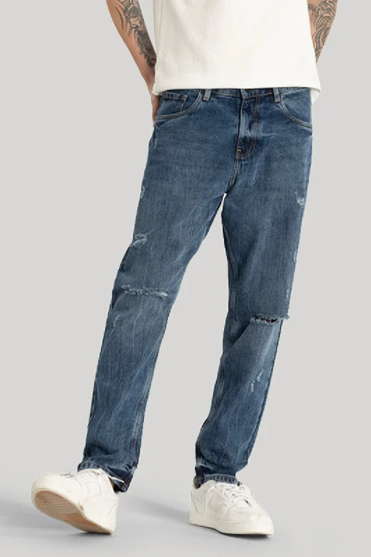 Business Jeans for Dressy -Blue Distressed Baggy Fit Jeans