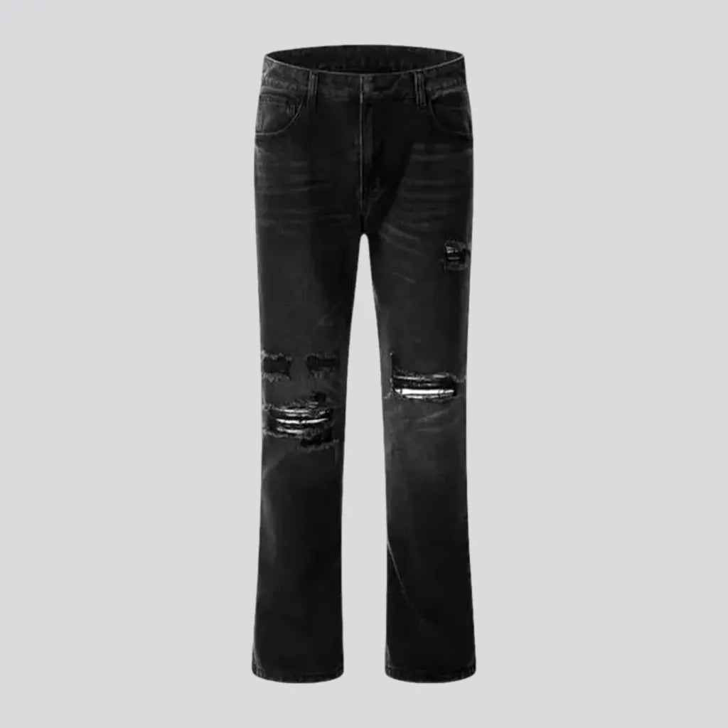 Tapered Jeans for Modern -Whiskered mid rise slim men's jeans