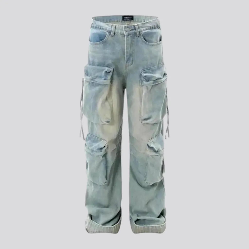 Anniversary Jeans for Special -Vintage light wash cargo men's jeans