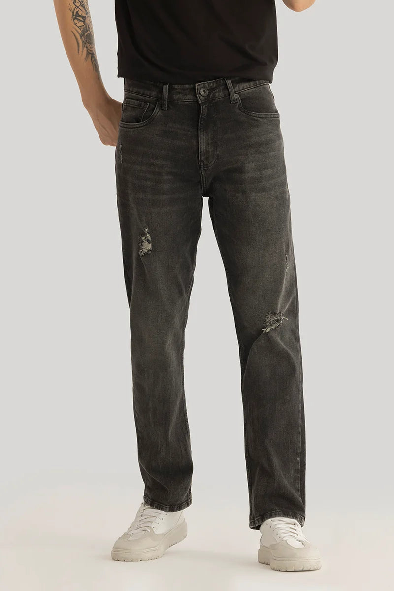 Khaki Jeans for Different -Ember Grunge Black Distressed Comfort Fit Jeans