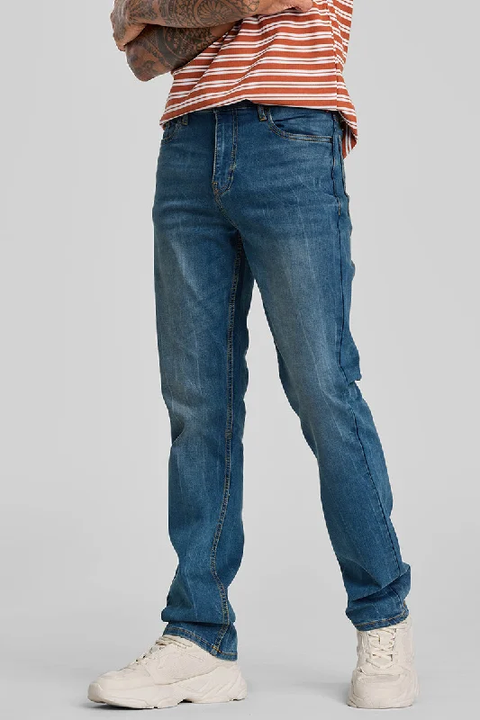 Acid Wash Jeans for Vintage -Dark Blue Straight Fit Jeans