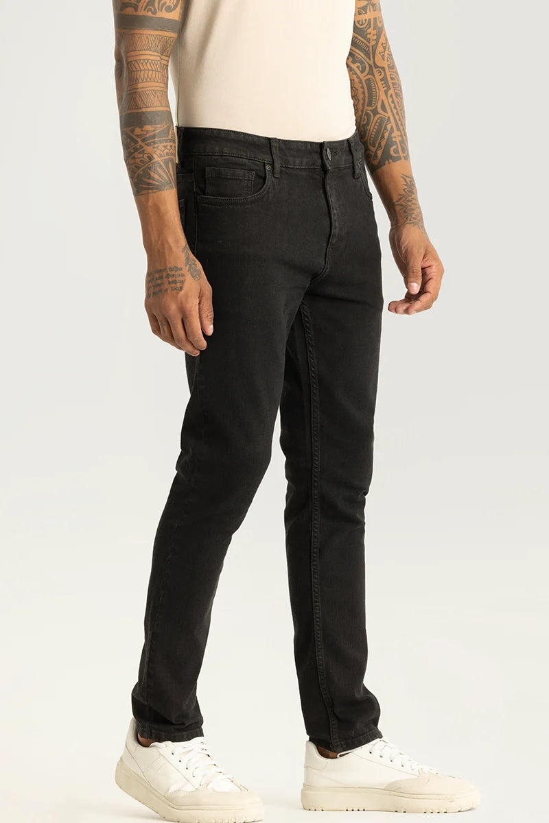 High Waisted Jeans for Shape -Nexus Black Plain Slim Fit Jeans