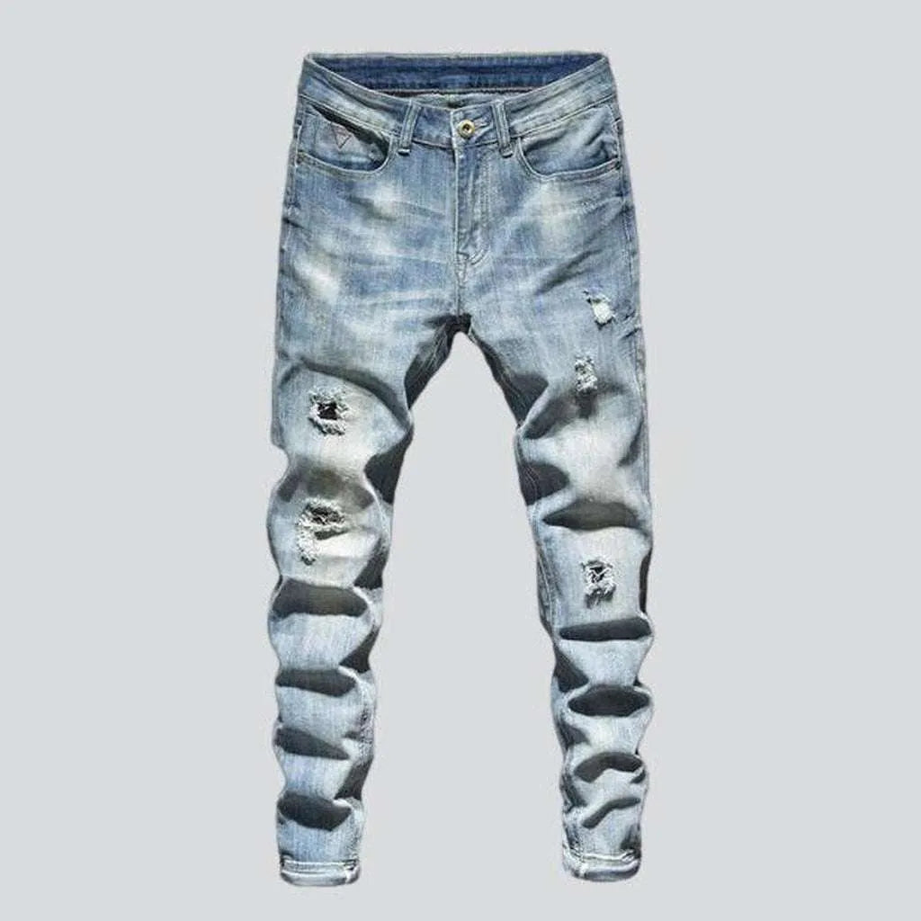 Cuffed Jeans for Stylish Touch -Bleached light blue men's jeans