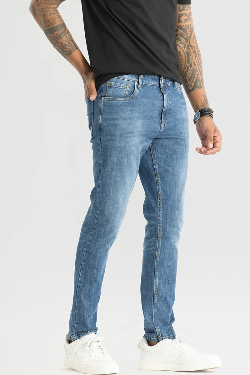 Relaxed Jeans for Comfortable -Slick Blue Plain Slim Fit Jeans