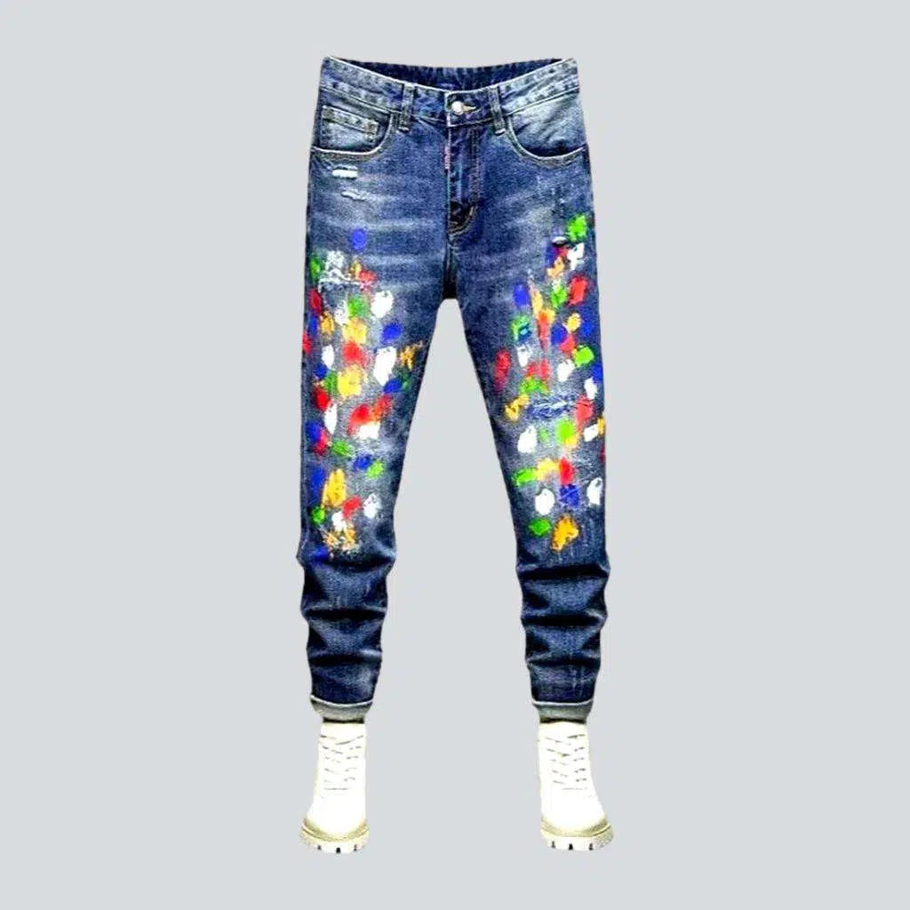 Back Pocket Jeans for Design -Multi-color stains sanded jeans