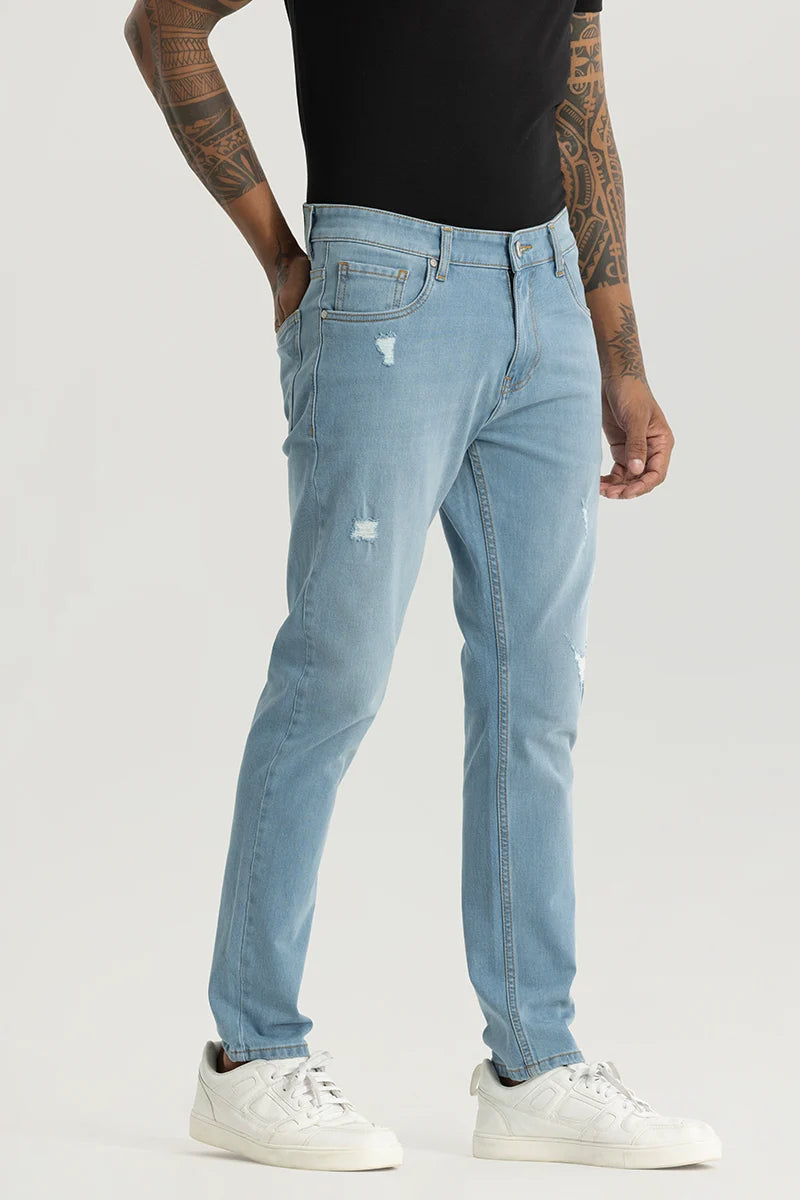 Patchwork Jeans for Bohemian -Slick Light Blue Distressed Slim Fit Jeans