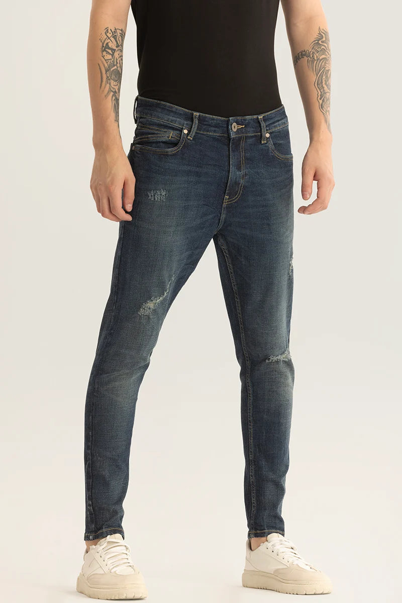 Branded Jeans for Quality -Horizon Dark Blue Distressed Skinny Fit Jeans