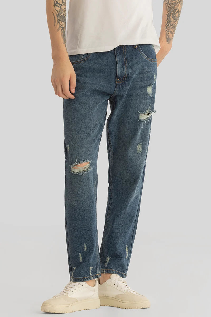 Capri Jeans for Beach Style -Vault Indigo Distressed Baggy Fit Jeans