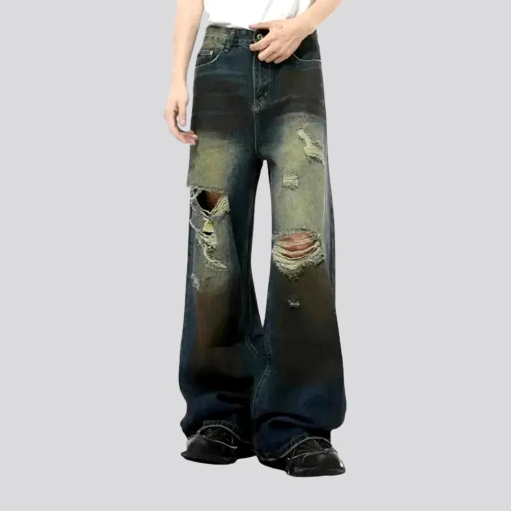 Mini Shorts Jeans for Youthful -Baggy fashion distressed gradient jeans for men