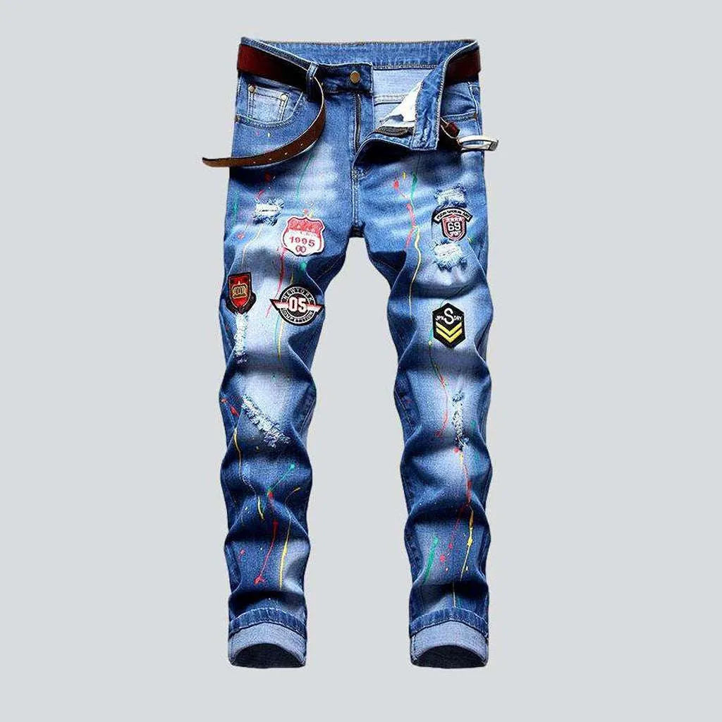 Metal Button Jeans for Classic -Badge embroidery jeans for men