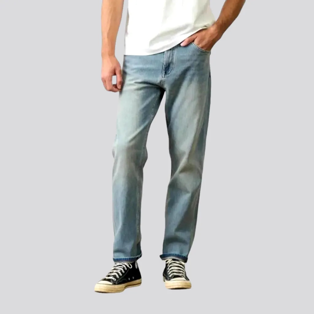 Distressed Jeans for Edgy Style -High-waist men's heavyweight jeans