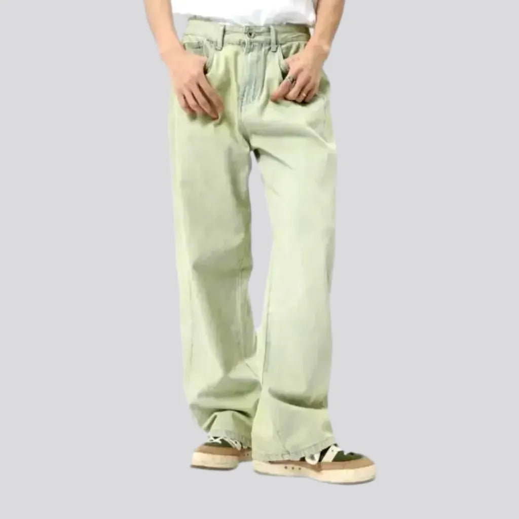 Cropped Jeans for Summer Look -Mid rise yellow-cast men's jeans