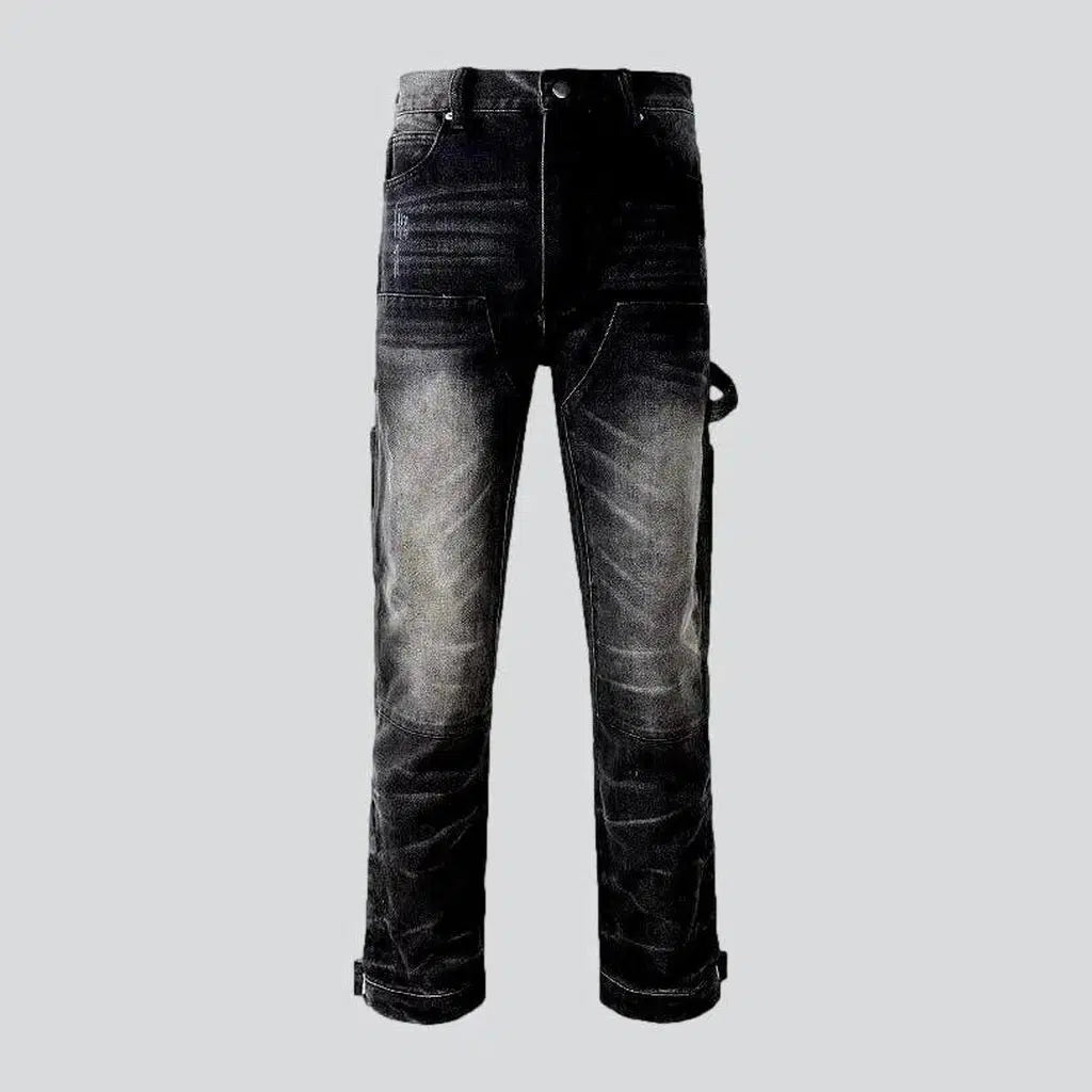 Button Fly Jeans for Traditional -Street men's black jeans