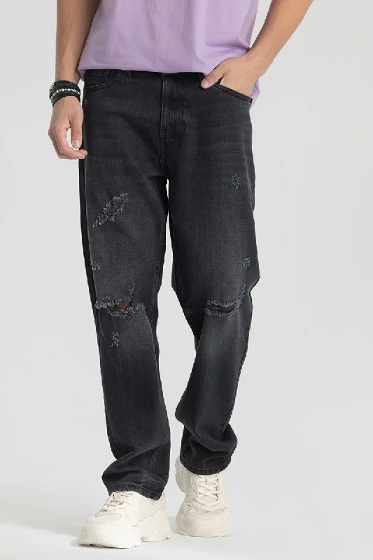 Yoga Jeans for Stretch -Dark Grey Distressed Relaxed Fit Jeans