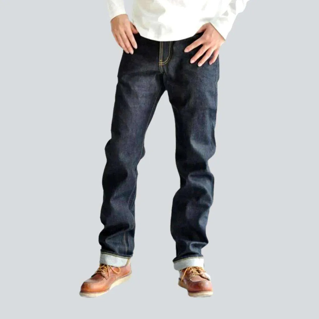 Black Jeans for Formal Look -Straight raw men's selvedge jeans