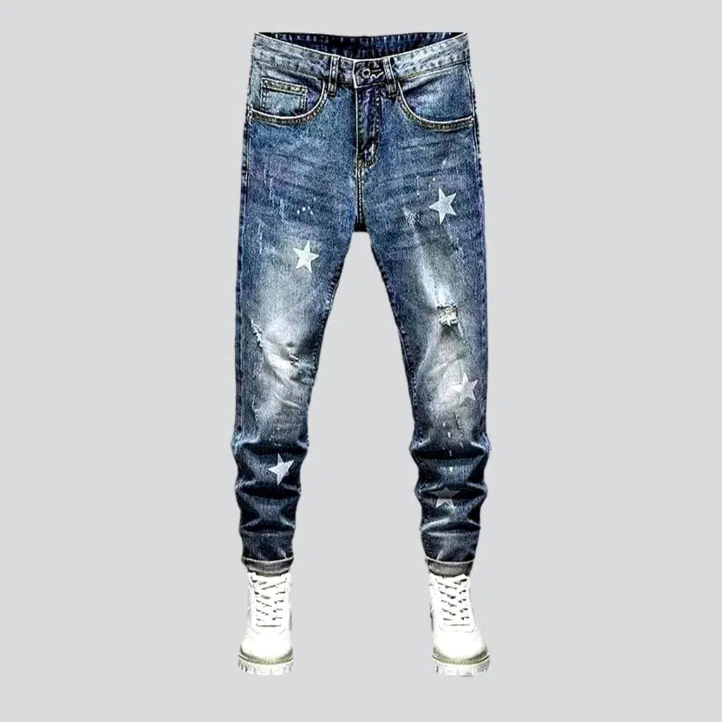 Christmas Jeans for Seasonal -Medium wash men's sanded jeans