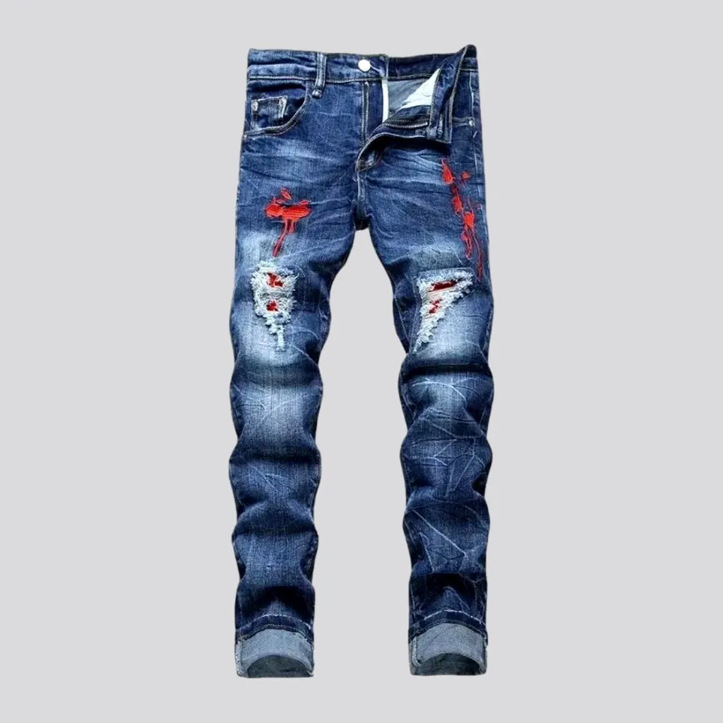 Boyfriend Jeans for Relaxed -Whiskered painted fashion men's jeans