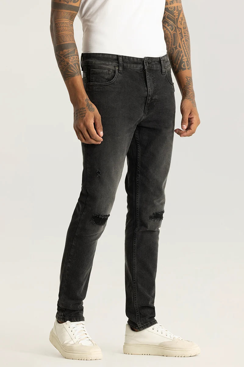 Boyfriend Jeans for Relaxed -Nexus Charcoal Black Distressed Slim Fit Jeans