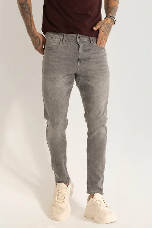 Embroidered Jeans for Detail -Light Grey Plain Skinny Fit Jeans