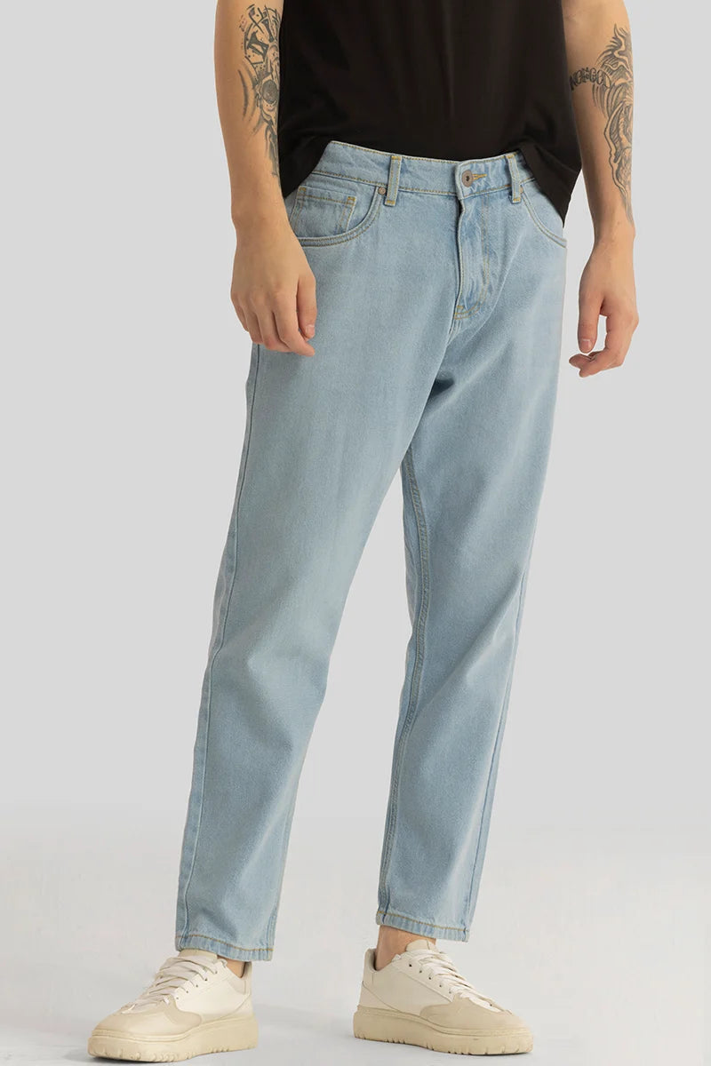 Distressed Jeans for Edgy Style -Vault Light Blue Plain Baggy Fit Jeans