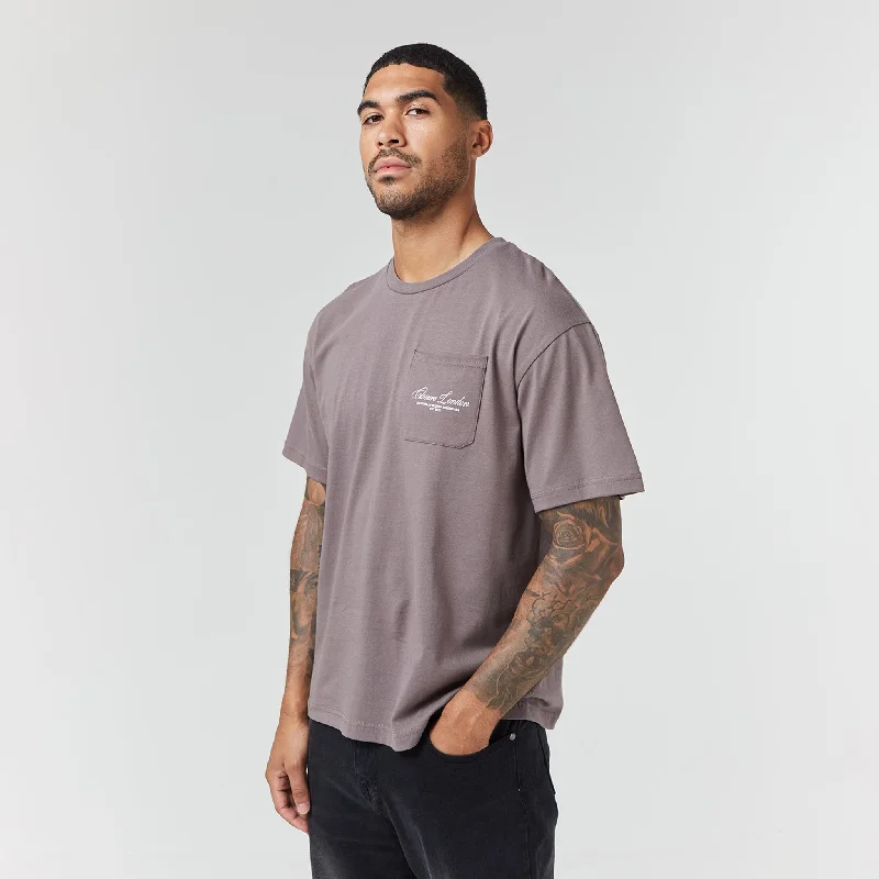 Blouson Blouses for Relaxed -Script Logo Pocket T-Shirt | Brown