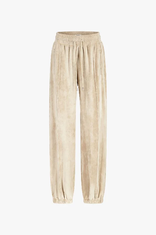 Casual twill pants for easygoing daily outfits -Sand Velour Track Pants