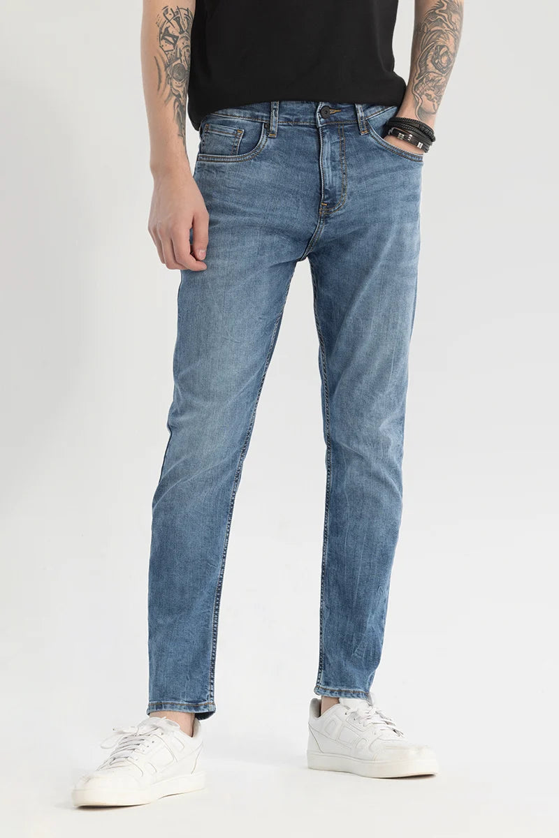 Stonewashed Jeans for Softness -Blue Slim Fit Jeans