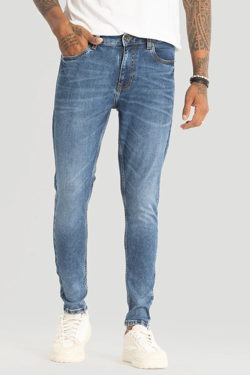 Casual Friday Jeans for Relaxed -Light Blue Plain Skinny Fit Jeans