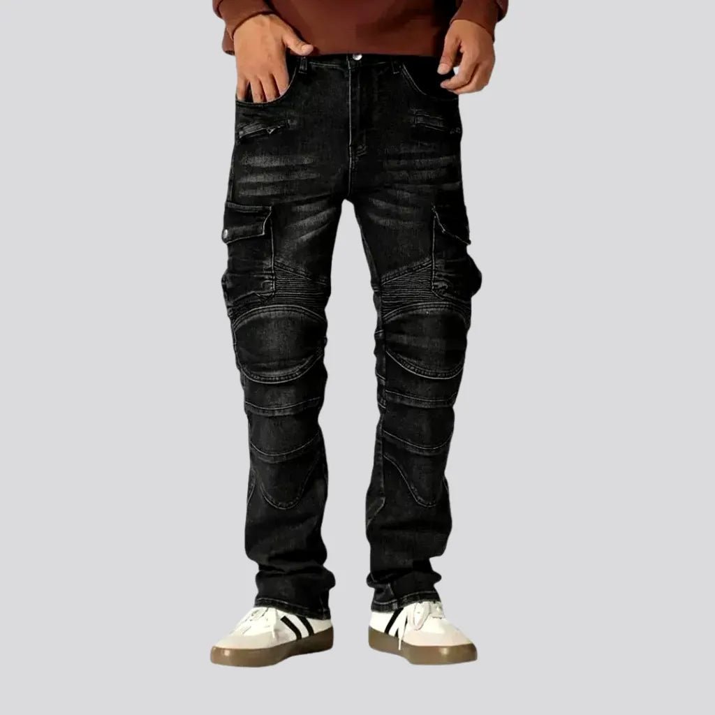 Painted Back Pocket Jeans for Artistic -Biker style moto jeans for men