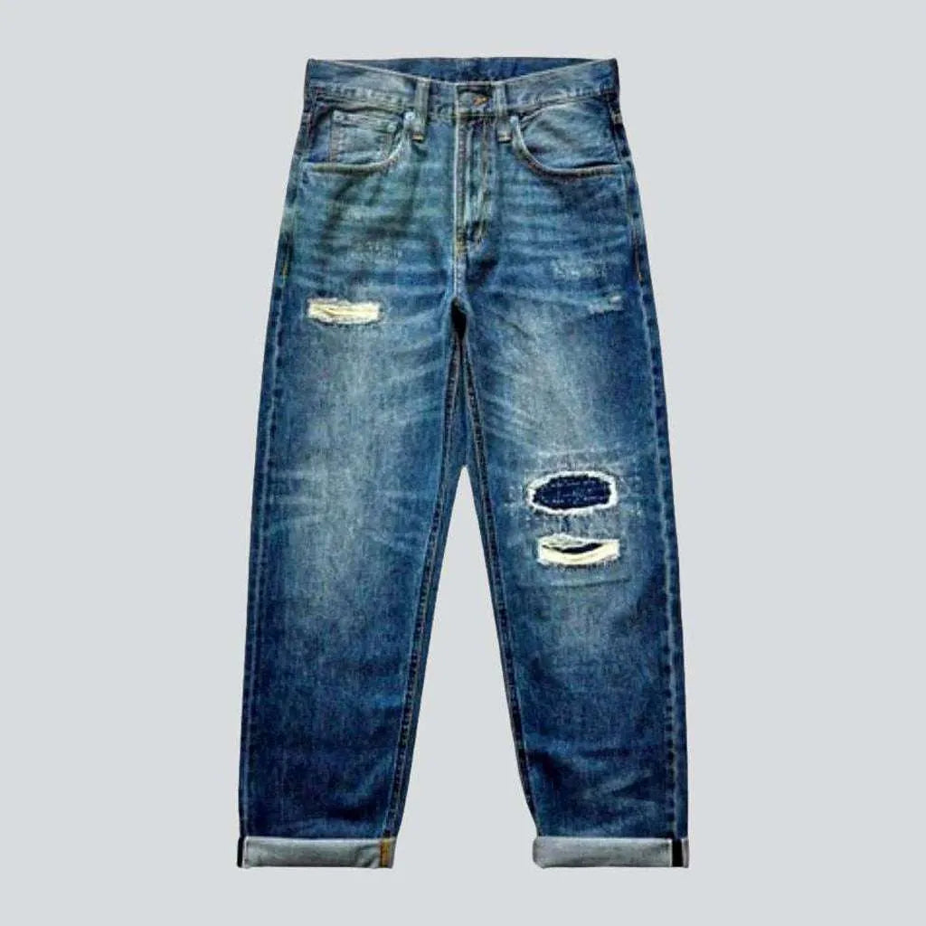 Fishing Jeans for Water -Stitched self-edge jeans
 for men