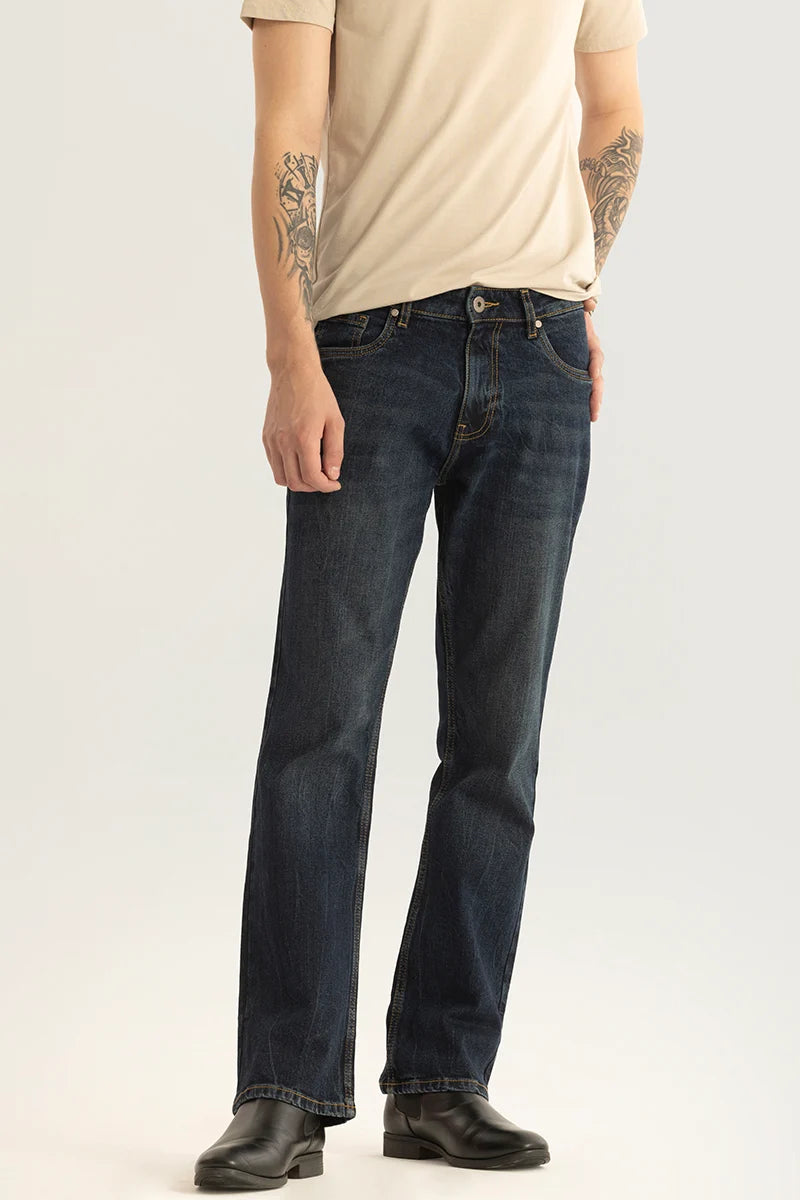 Cutoff Shorts Jeans for Fun -Cedric Navy Plain Bootcut Fit Jeans