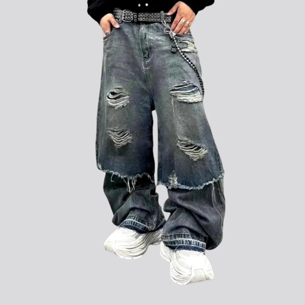 Four Pocket Jeans for Simplicity -Retro style frayed hems men's jeans