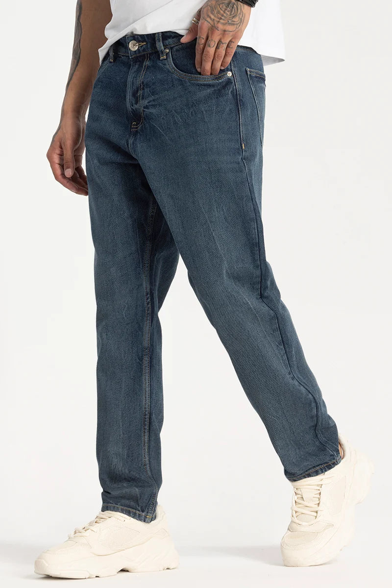 Office Jeans for Professional -Deep Blue Plain Baggy Fit Jeans