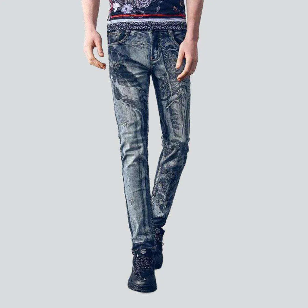 Slim Boyfriend Jeans for Hybrid -Vintage painting print men's jeans