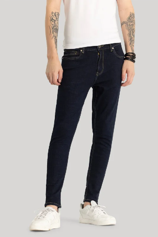 Belt Loops Jeans for Accessorizing -Dark Blue Plain Skinny Fit Jeans