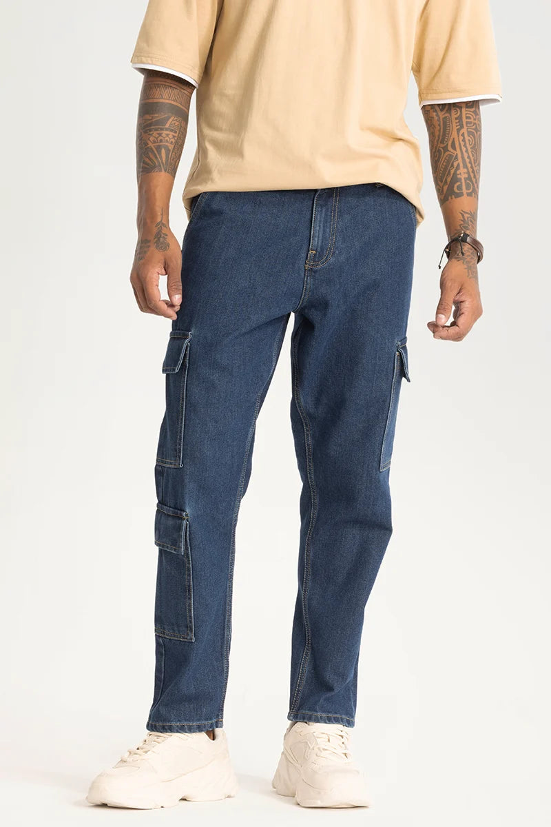 Graduation Jeans for Milestone -Dark Blue Baggy Fit Cargo Jeans