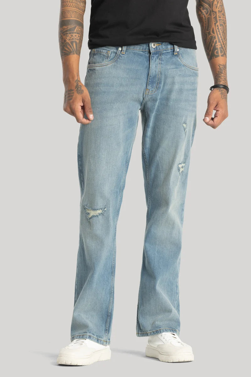 Capri Jeans for Beach Style -Vanguard Light Blue Distressed Bootcut Jeans