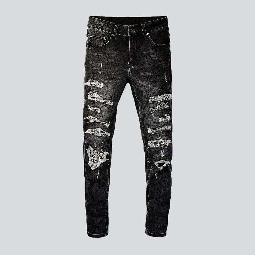 Business Jeans for Dressy -Black skinny distressed men's jeans