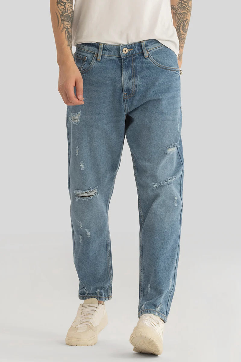 Mom Jeans for Vintage Appeal -Vault Blue Distressed Baggy Fit Jeans