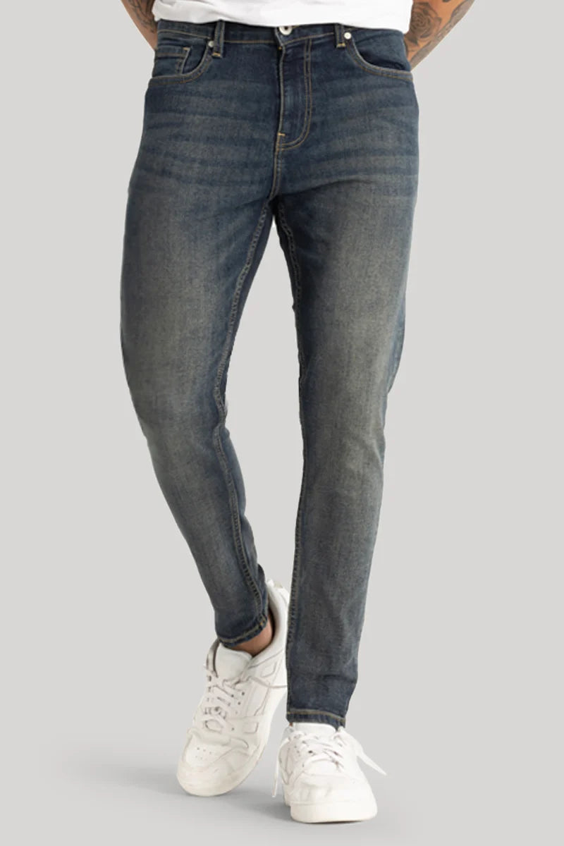 Travel Jeans for On-the-go -Greyish Blue Plain Skinny Fit Jeans