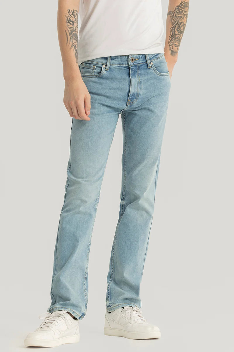 Weekend Jeans for Lazy -Brigitte Light Blue Plain Straight Fit Jeans