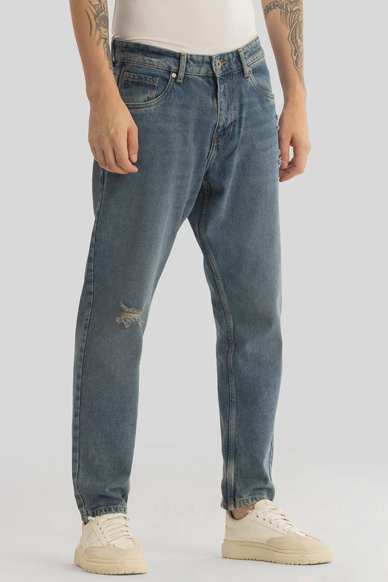 Low Waisted Jeans for Casual -Vault Dark Blue Distressed Baggy Fit Jeans